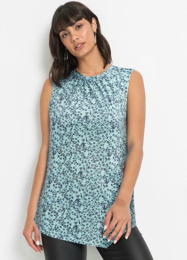Blusa Assimétrica Regata Floral Azul