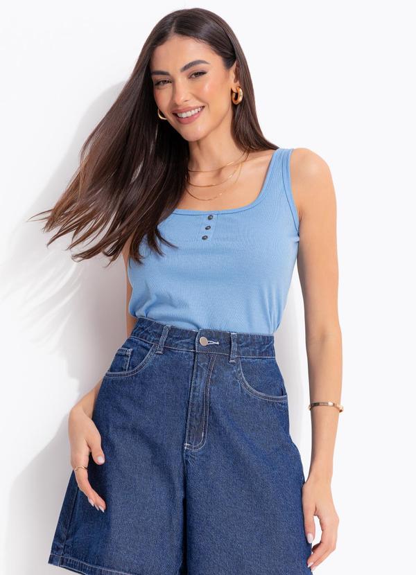 Blusa Azul Claro em Malha Canelada