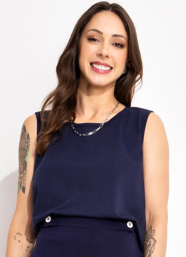 Blusa Azul Escuro em Malha de Algodão