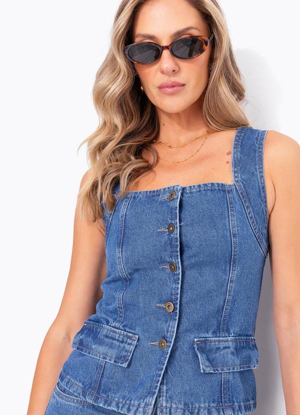 Blusa Azul Médio em Jeans