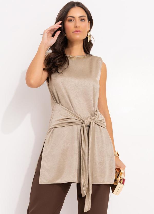 Blusa Bege em Malha Illusione