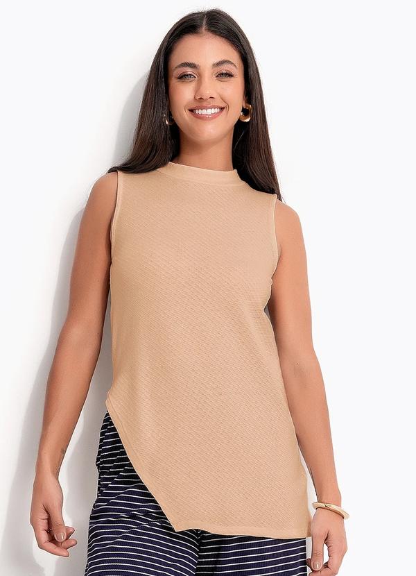 Vista 2 Blusa Bege em Malha Tricô Quintess Quintess