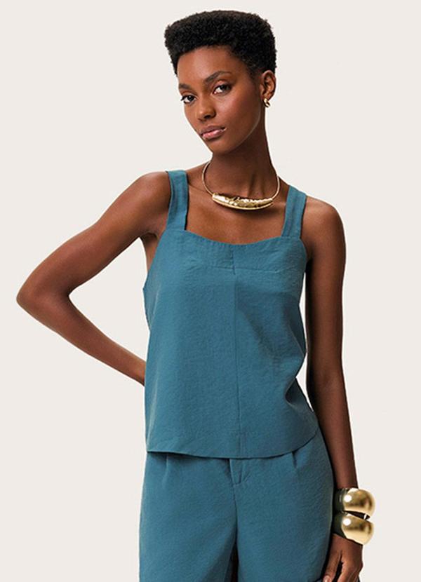 Blusa Box Sarjada Azul Turquesa