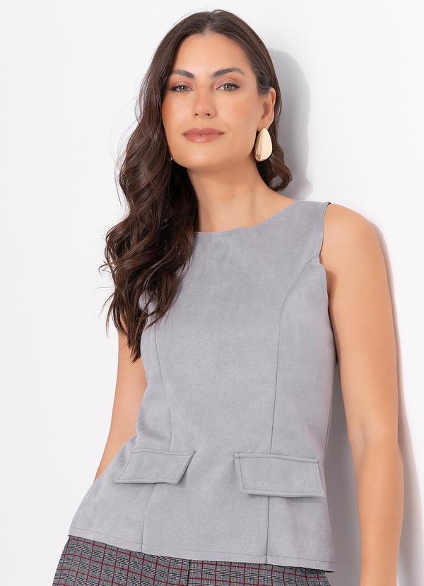 Blusa Cinza em Malha Suede