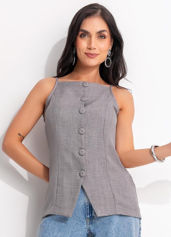 Vista 2 Blusa Cinza em Tecido Texturizado Quintess Quintess