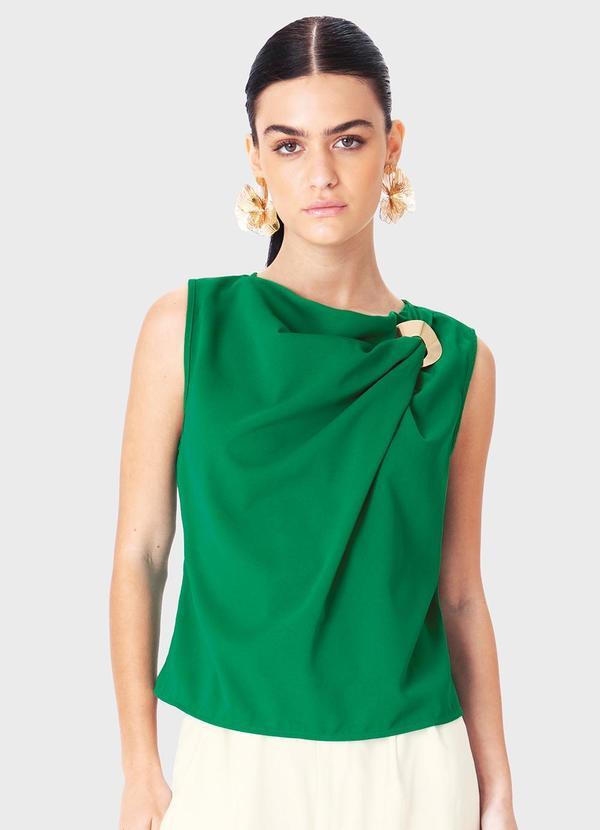 Vista 2 Blusa em Crepe com Argola Verde Enfim Enfim
