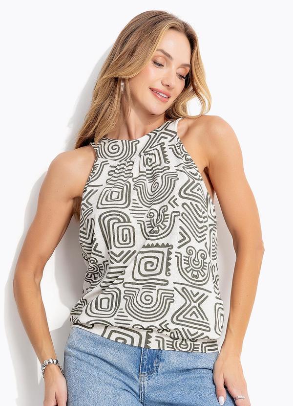 Vista 2 Blusa Étnico Verde em Malha de Viscose Quintess Quintess