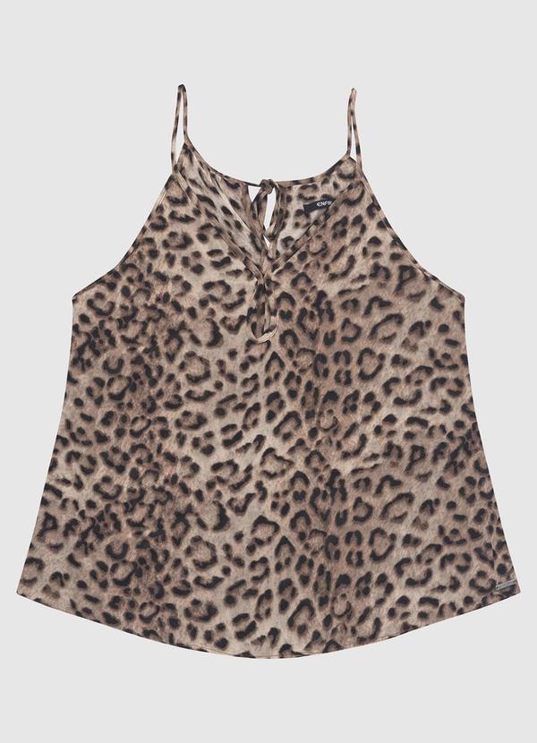 Blusa Evasê Animal Print em Chiffon Marrom