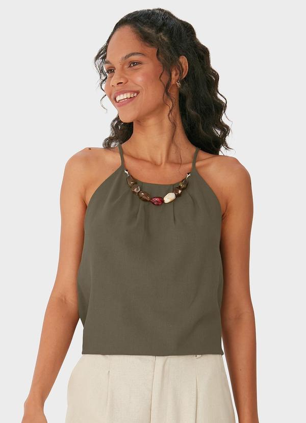 Blusa Evasê com Colar Verde Musgo