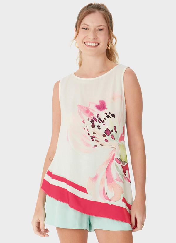 Blusa Floral Assimétrica Off White