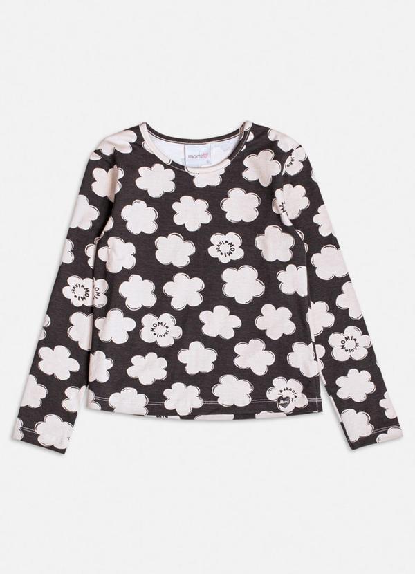 Blusa Florida de Manga Longa Preto