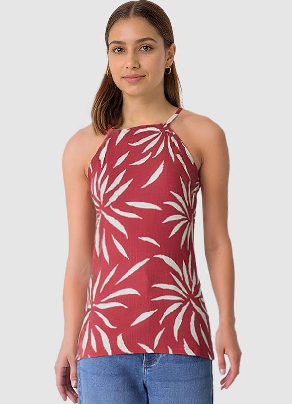 Vista 2 Blusa Folhagens em Viscose Canelada Vermelho Malwee Malwee