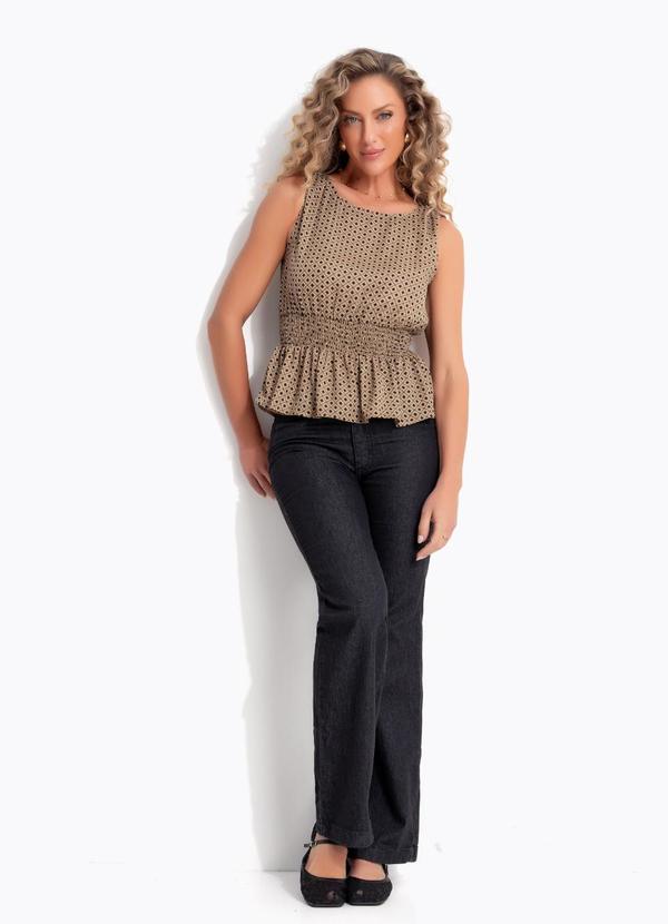 Blusa Geométrica Bege em Crepe Plano