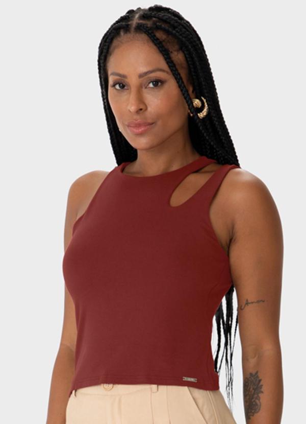 Vista 2 Blusa Justa Cut Out Bordô Enfim Enfim