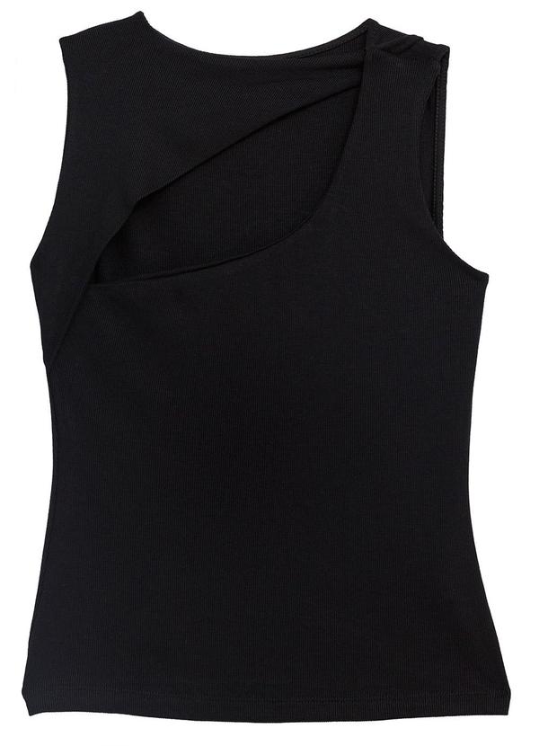 Blusa Justa Cut Out Canelada Preto