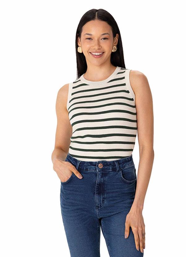 Blusa Justa em Tricô Listrado Verde