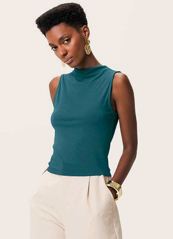 Blusa Justa Gola Alta Azul Turquesa
