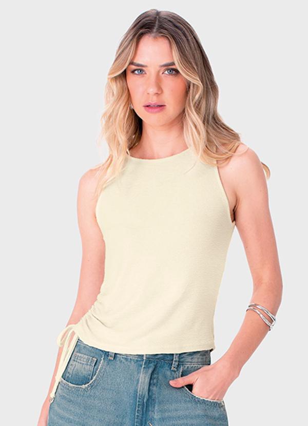 Blusa Justa Texturizada com Amarração Off White