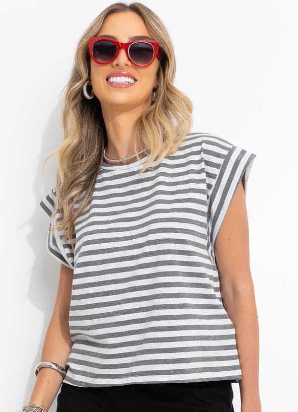 Blusa Listrado Mescla em Meia Malha Listrada