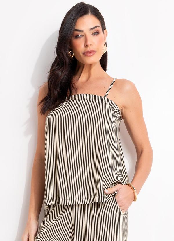 Blusa Listrado Preto em Viscose Plana