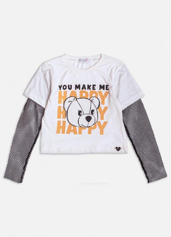 Blusa Off White de Ursinho com Strass Branco