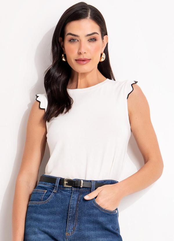 Vista 2 Blusa Off White em Malha de Viscose Quintess Quintess