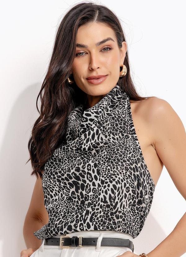 Blusa Onça Preta em Crepe Plano