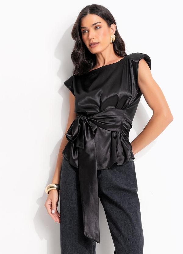 Blusa Preta em Cetim com Elastano