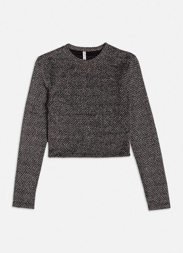 Blusa Preta Manga Longa com Brilho Preto