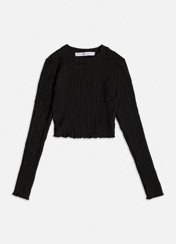 Blusa Preta Manga Longa Texturizada Preto
