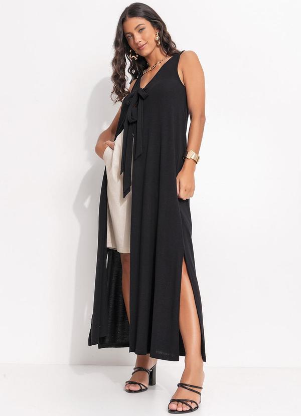Blusa Preta Túnica em Malha Crepe