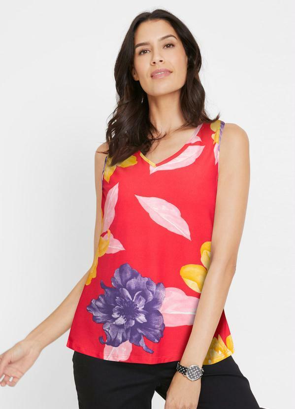 Vista 2 Blusa Regata Decote V Floral Vermelho bonprix bonprix