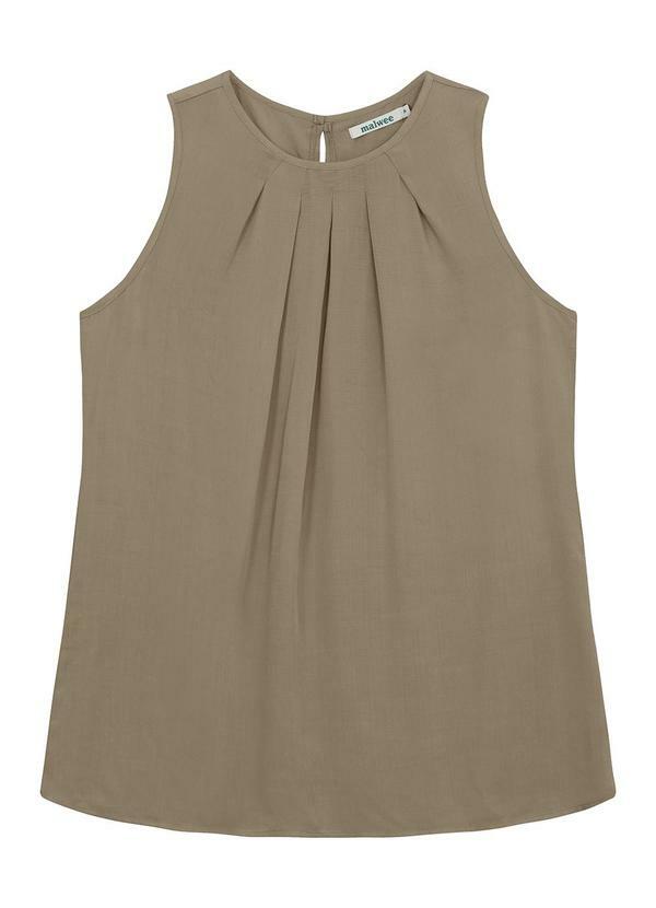 Blusa Reta com Pregas em Viscose Taupe