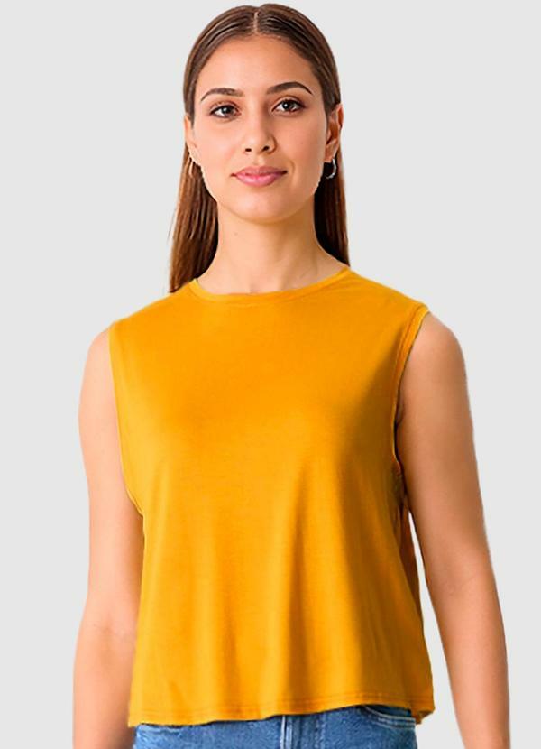 Vista 2 Blusa Reta em Viscose Amarelo Malwee Malwee