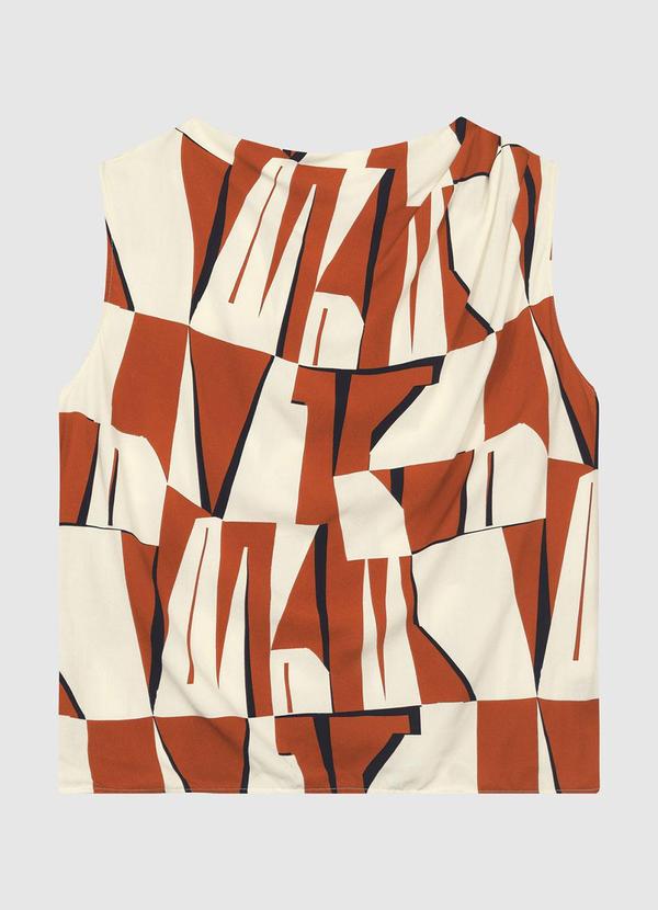 Blusa Reta em Viscose Geométrica Laranja