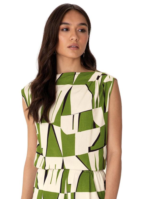 Blusa Reta em Viscose Geométrica Verde