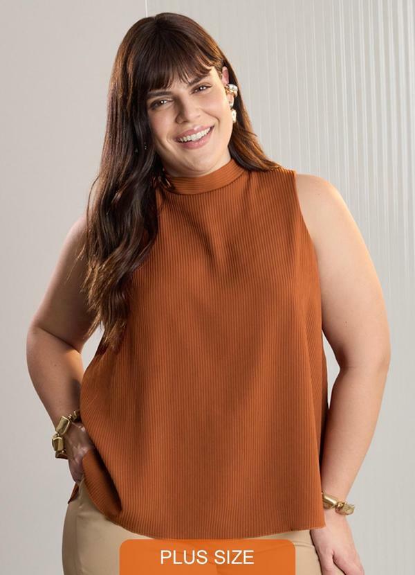 Blusa sem Mangas Plus Size com Amarração Laranja