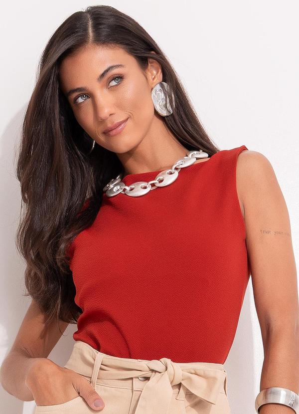 Vista 2 Blusa Terracota em Malha Crepe Quintess Quintess