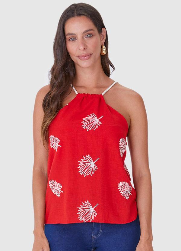 Vista 2 Blusa Veemelha Folhas com Torção Malwee Malwee
