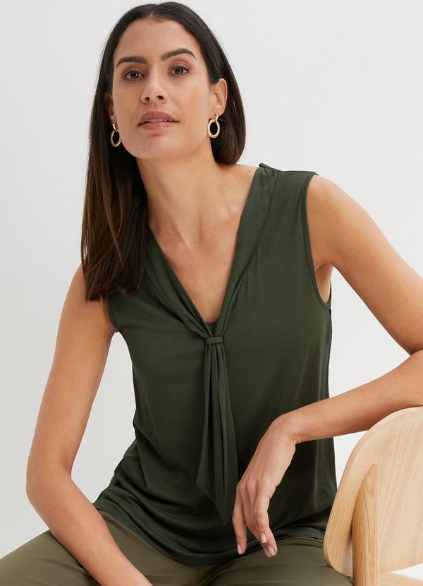 Vista 2 Blusa Verde Militar em Malha de Viscose Moda Pop Moda Pop