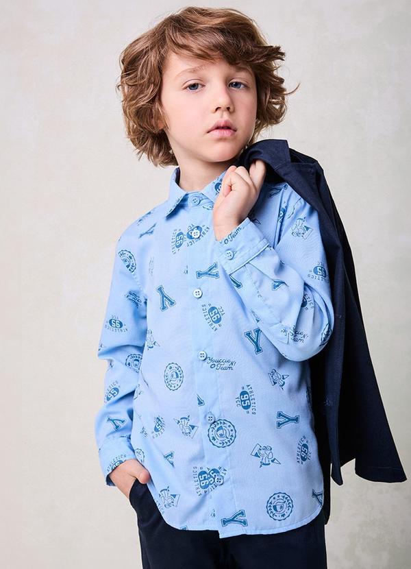Camisa Azul com Estampa de Ícones Azul