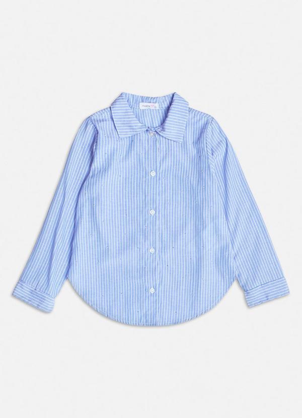 Camisa Azul Listrada com Strass Azul