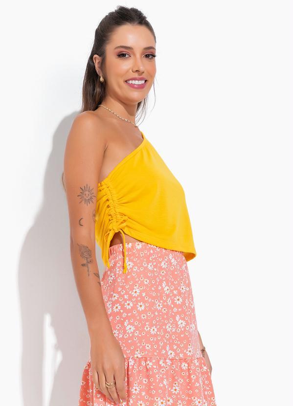 Cropped Amarela com Ombro Só e Amarração