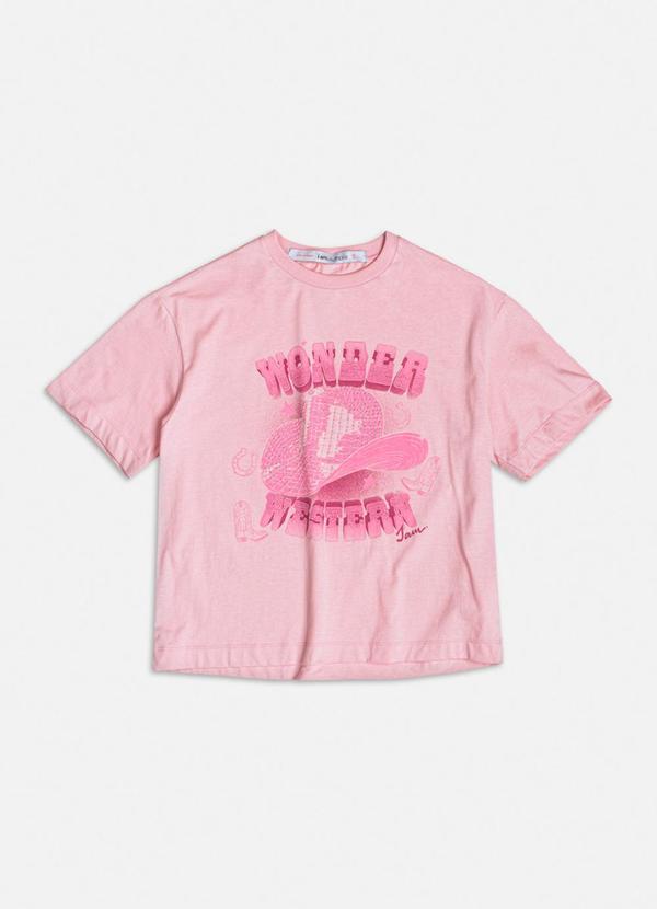 T-Shirt Rosa Baby com Strass Rosa