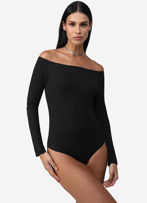Vista 2 Body Canelado Ombro a Ombro Preto Basicamente Basicamente
