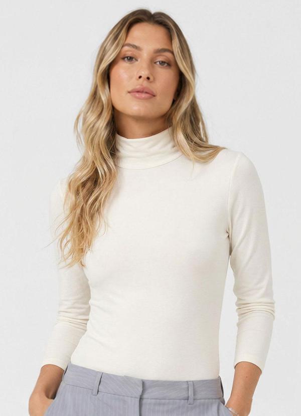 Body Feminino Malha Delicate com Gola Alta Bege