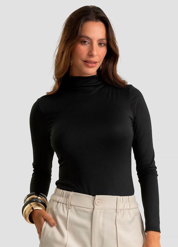Body Feminino Malha Delicate com Gola Alta Preto
