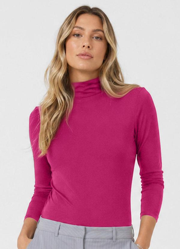 Body Feminino Malha Delicate com Gola Alta Rosa