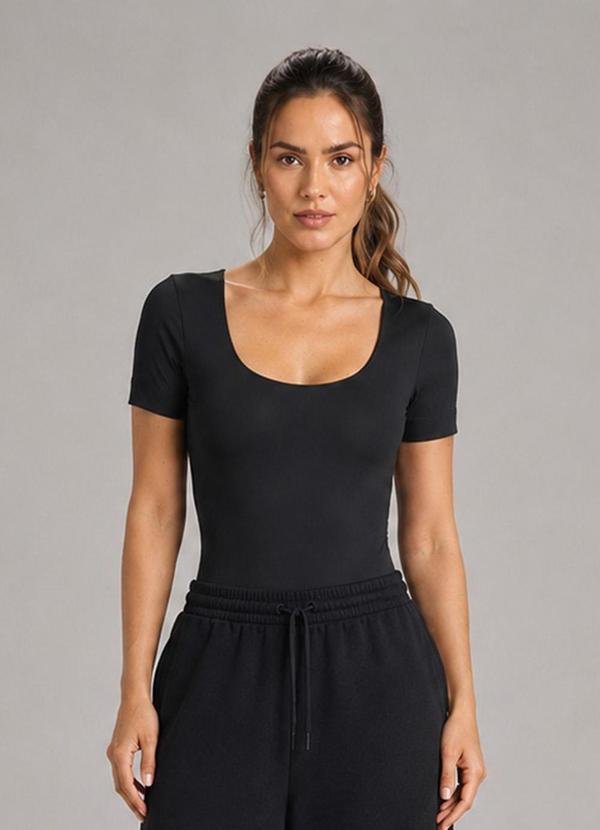 Body Feminino Manga Curta Poliamida Preto