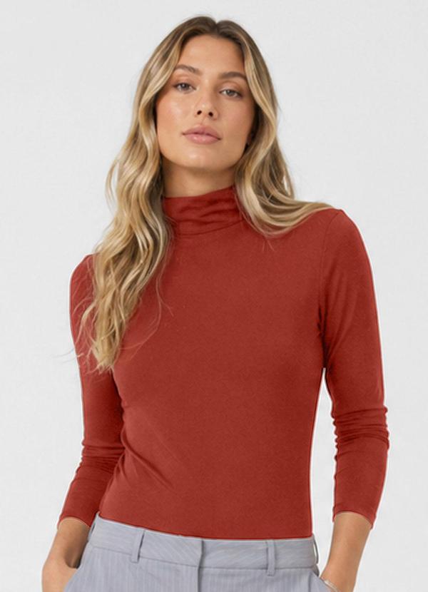 Body Malha Delicate com Gola Alta Laranja